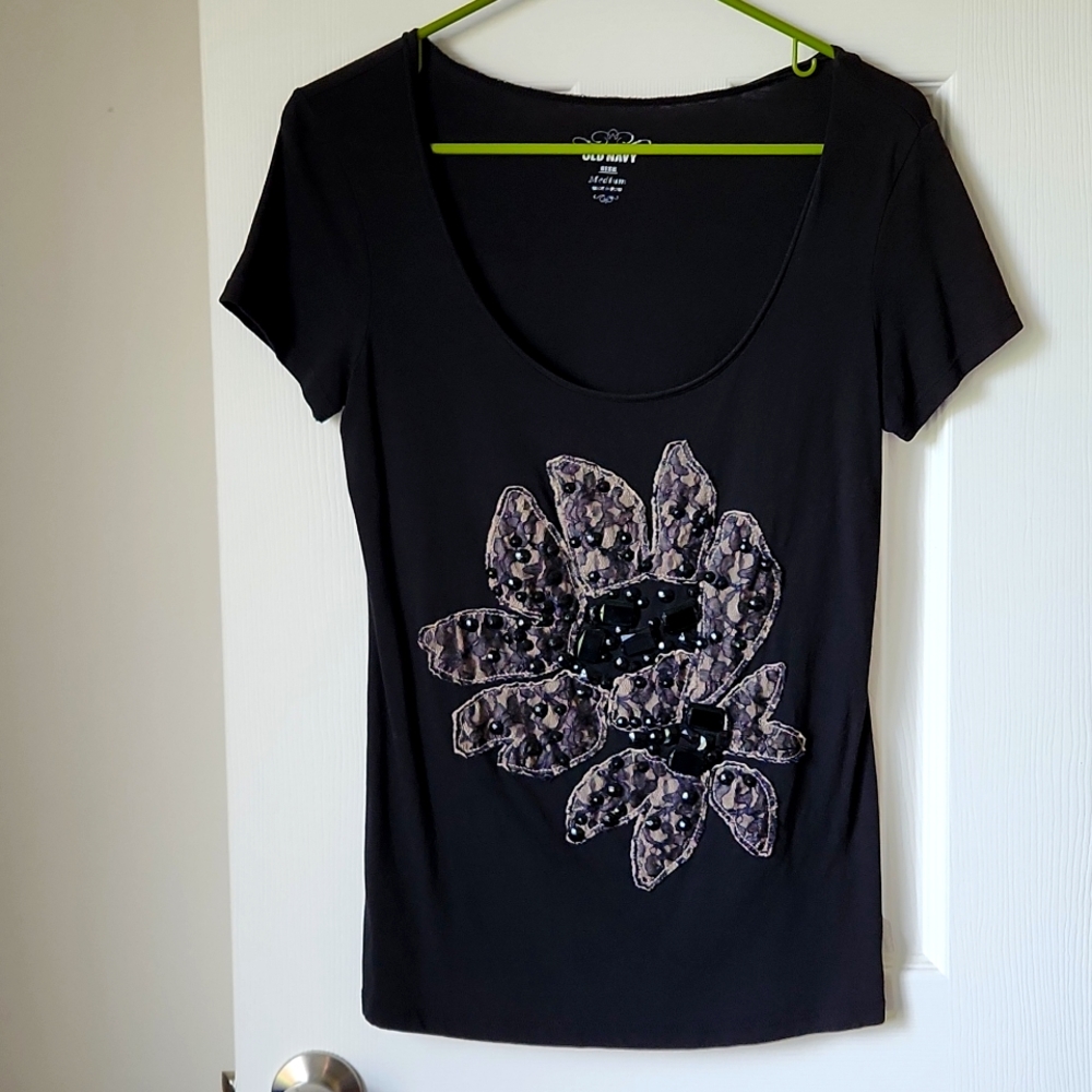 Old Navy Womens Black Short Sleeve Scoop Neck Regular Fit T Shirt Small